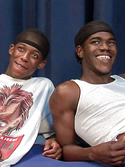 Two black dudes get ready for some nasty barebacking pleasure