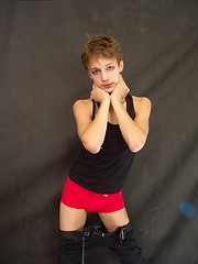 Cute boy with a tad bit of makeup and with something yummy between his hips