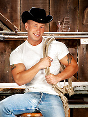 Muscled cowboy undress his clothes and show strong body