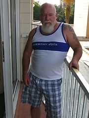 Sexy daddy Noah Post is not shy about showing off his tat, muscles or his furry body