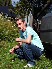 Horny slim skinny boy jerking outdoor